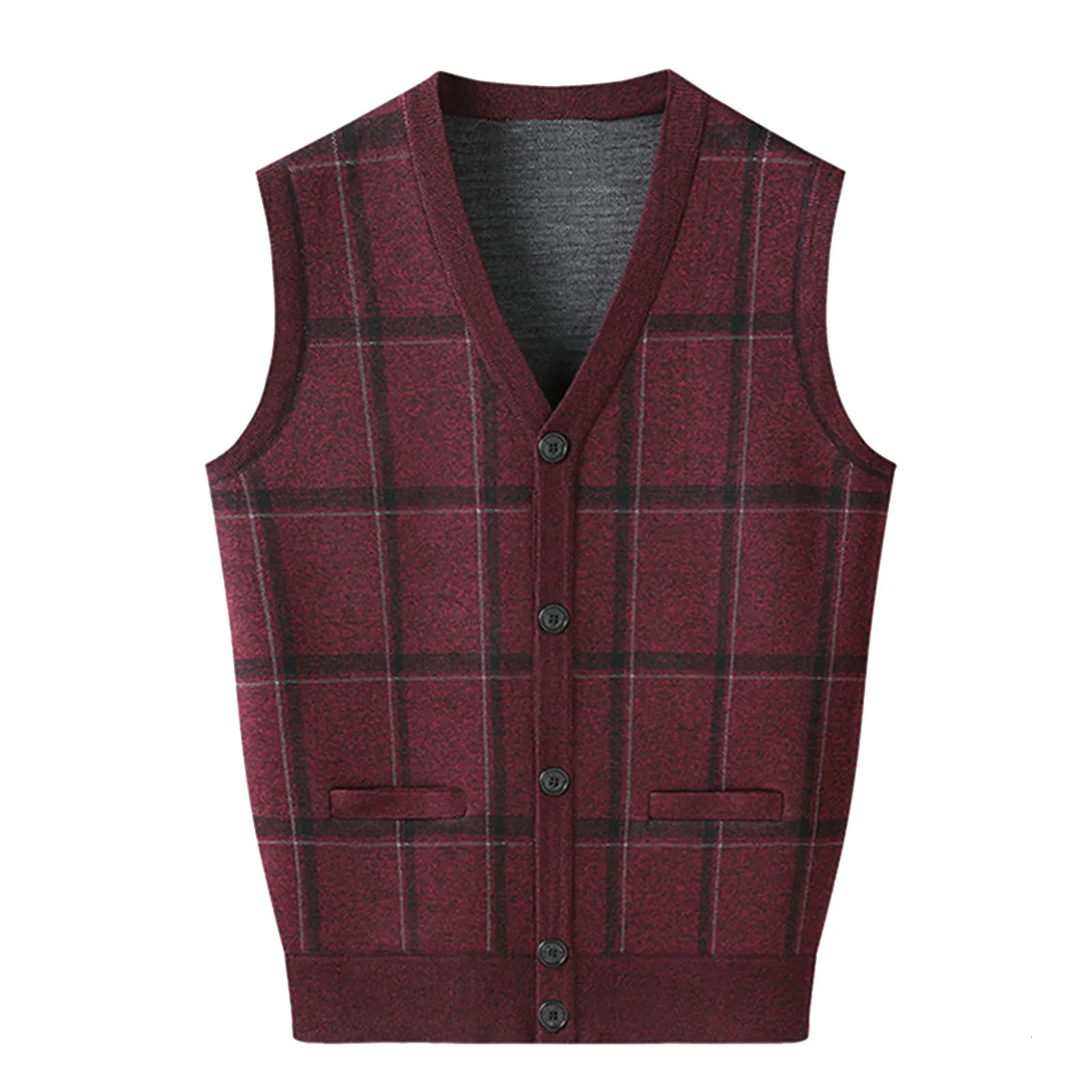 Mens Autumn Winter Casual Fashion V Neck Sleeveless Knit And Fleece Vest Sweater Sweatshirt Cardigan 250605Z