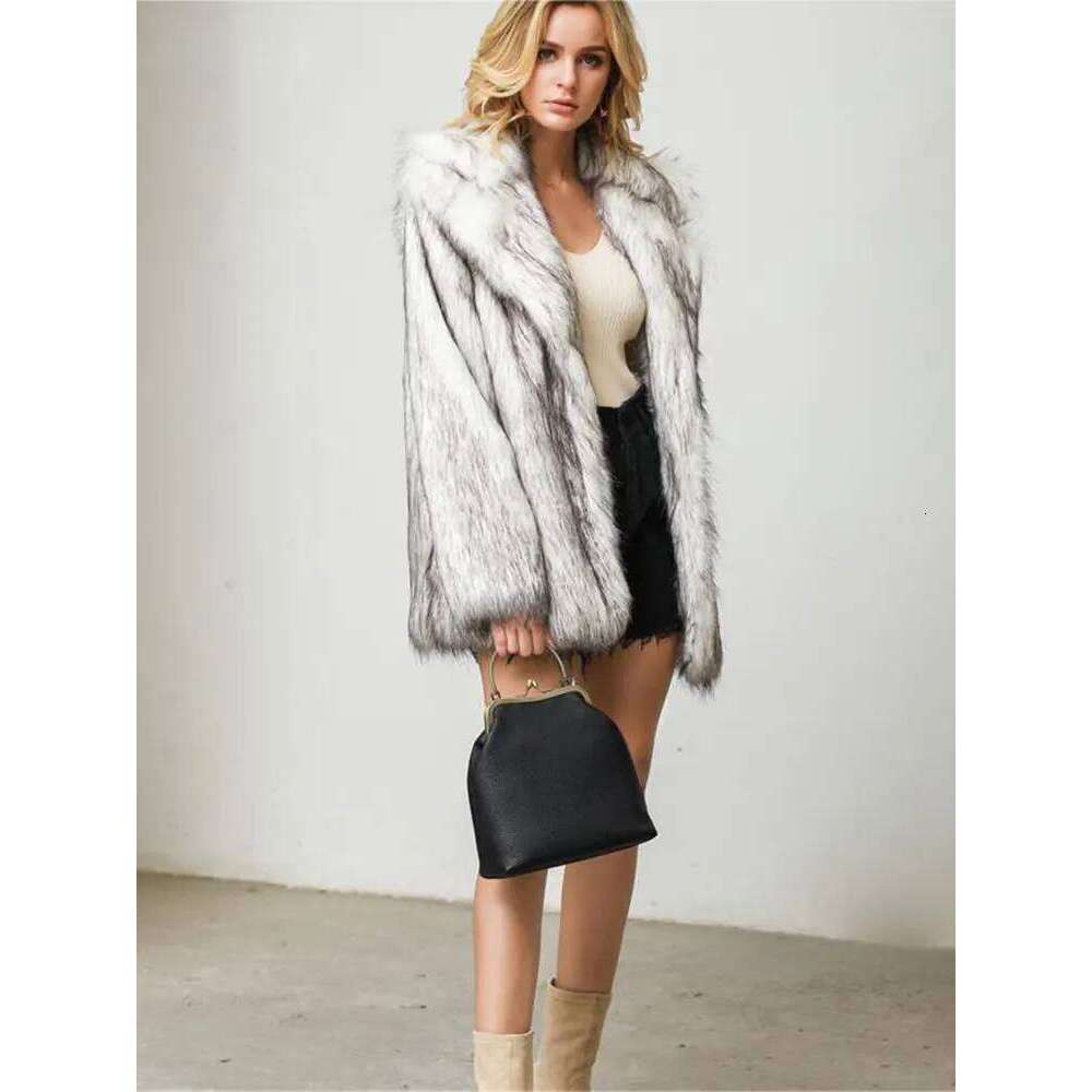 Women Elegant Plush Faux Fur Overcoat Female Casual Loose Jackets 2022 Winter New Lapel Full Sleeve Fashion Coat