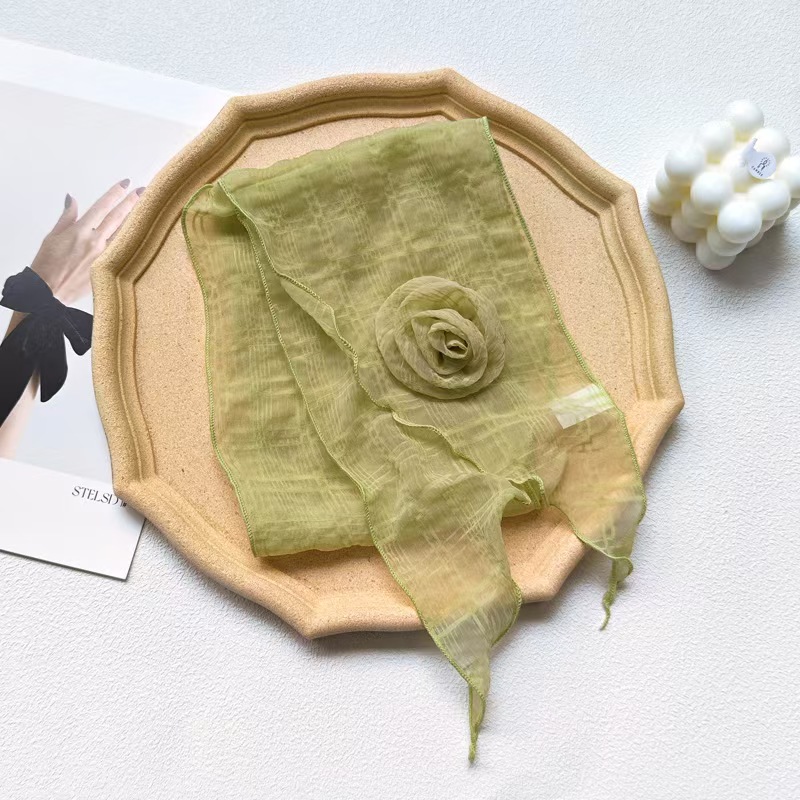 T890 new style small scarf with flowers gentle solid color silk scarf linen triangle scarf female summer all-match solid color neck protection small s