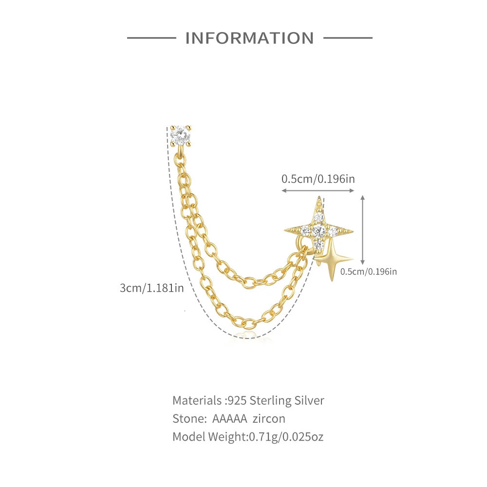 CANNER 1Pc Zirconia Tassel Stud Earrings Sterling Silver Double-Layered Chain Pendant Piercing Earrings Fine Jewelry 250604