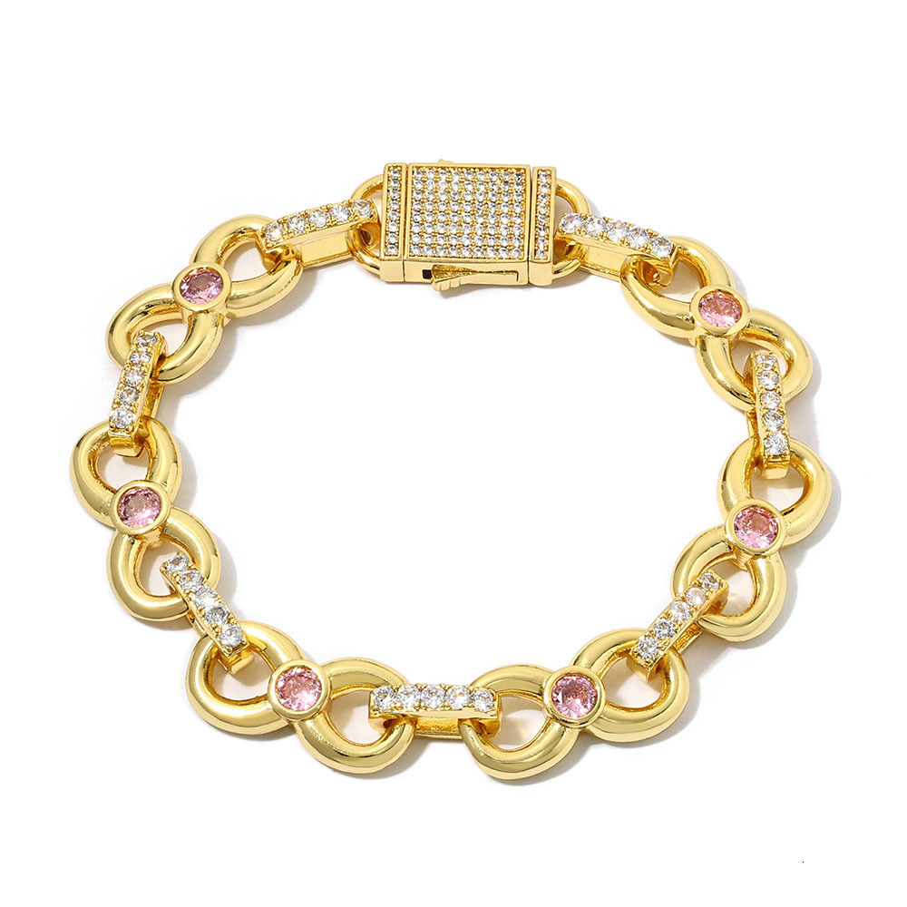 12mm Moissanite Bracelet Figure Eight Infinity Chain Pink Round Moissanite Hip Hop Jewelry Mens Bracelet
