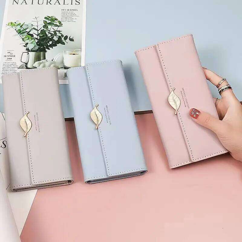 spring summer the latest women's long wallet Japan South Korea small fresh solid color three fold bag foldable and