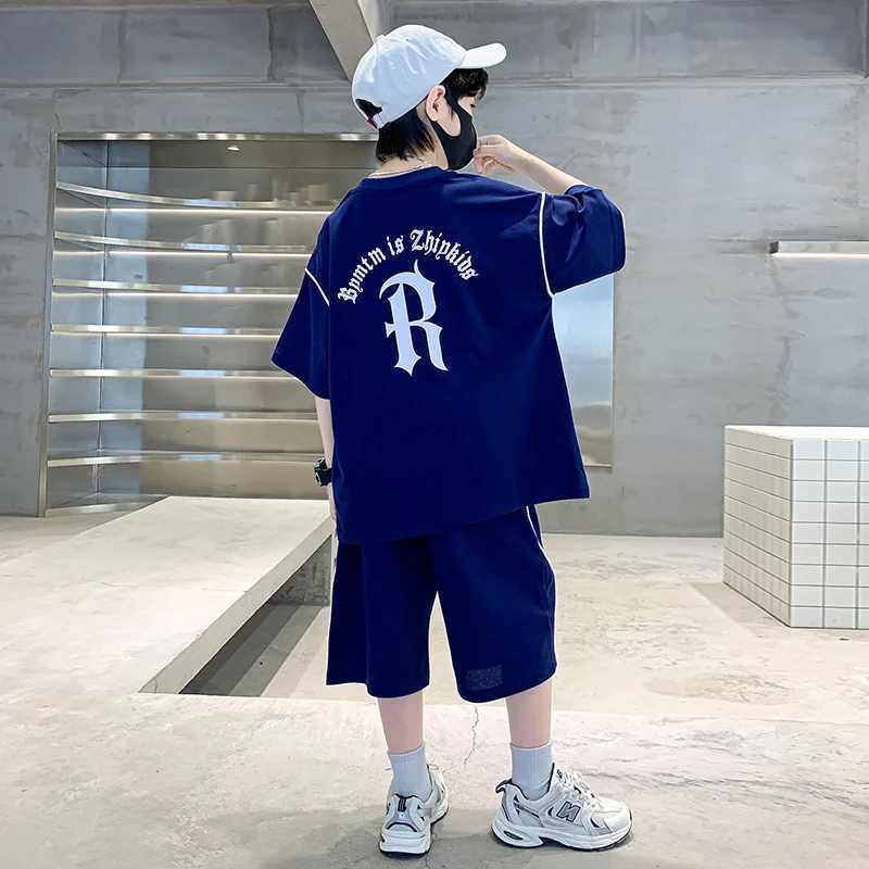 Hot Sale Teen Boys Summer Clothing Set Tshirt Shorts Costume Suit Kids Fashion Streetwear Outfit Teenage Child Letter Tracksuit R250605