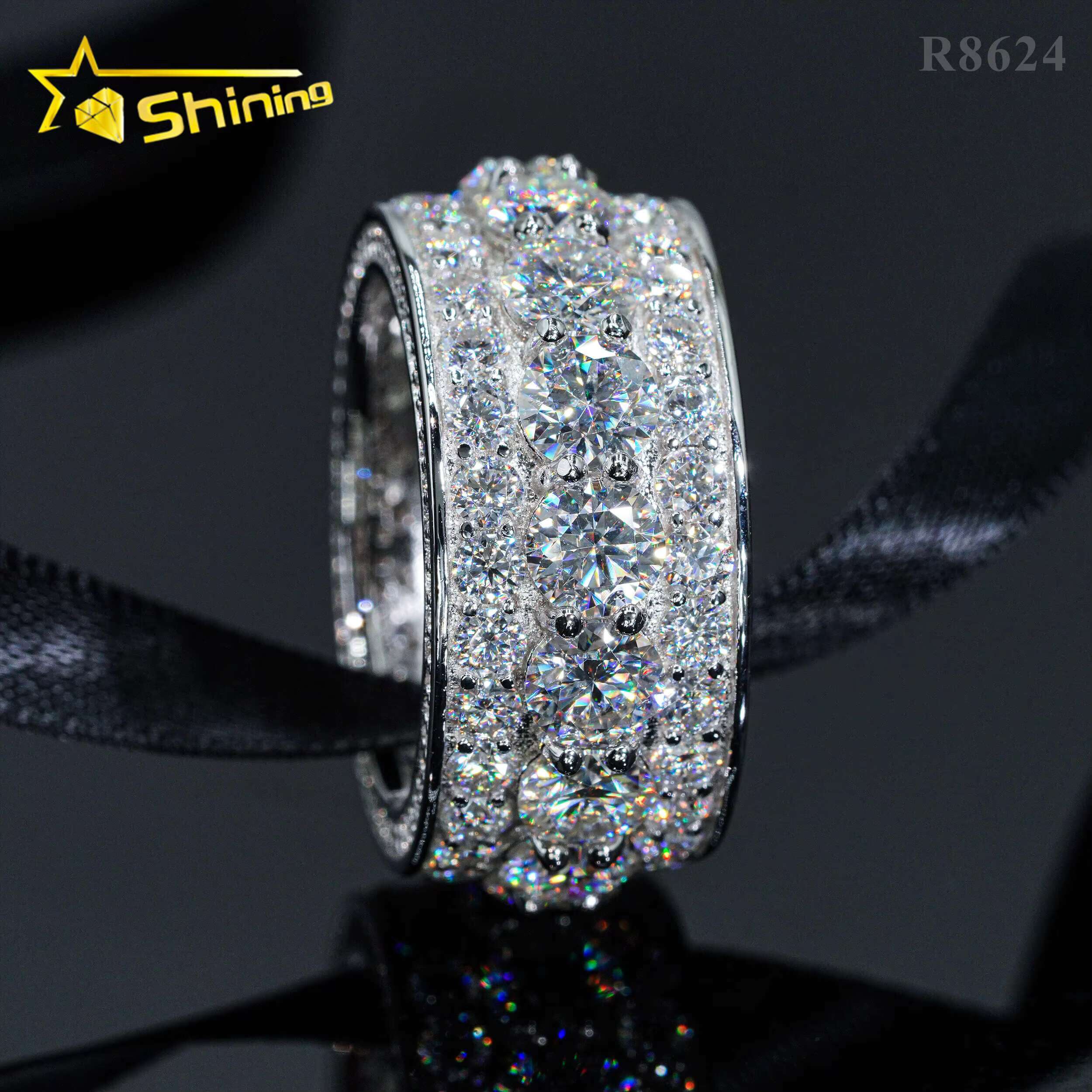 Drop Shipping Pass Diamond Tester 925 Sterling Silver White Gold Plated VVS Diamond Hip Hop Jewelry Diamond Moissanite Men Ring