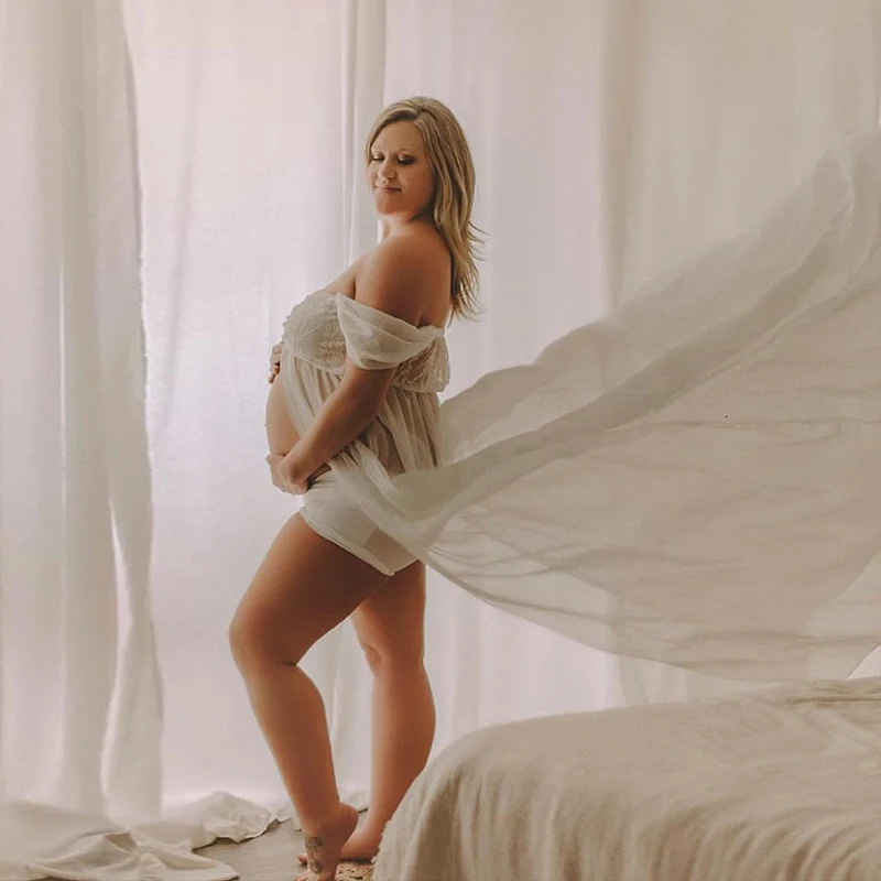 Maternity Lace Dress Sexy Gown Off Shoulder Long Pregnancy Dress Po Shooting Women Fancy Clothing Slit Dress for Poshoot 250530