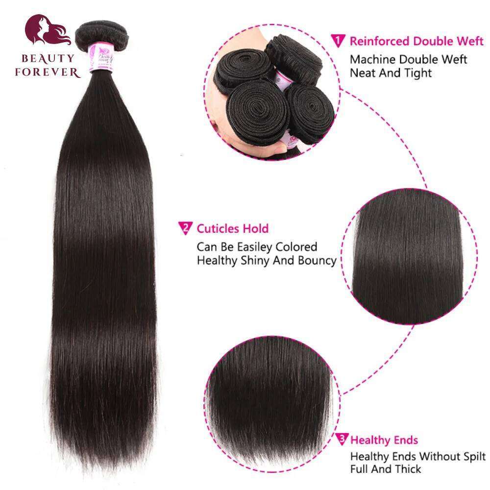 Beautyforever Grade 12A Straight Bundles Brazilian Unprocessed Human Hair Weft With 4x4 Lace Closure