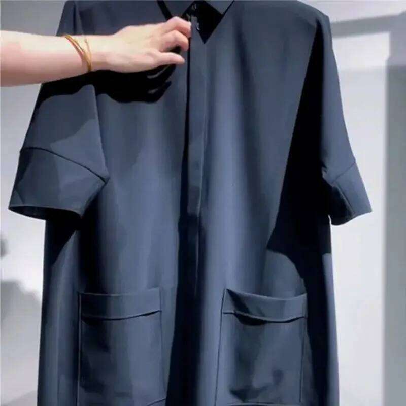 Limiguyue Summer Elegant Polo-neck Shirt Dress Women Vintage Fashion Casual Loose Midi Dresses Pocket Design Black Vestidos 099P