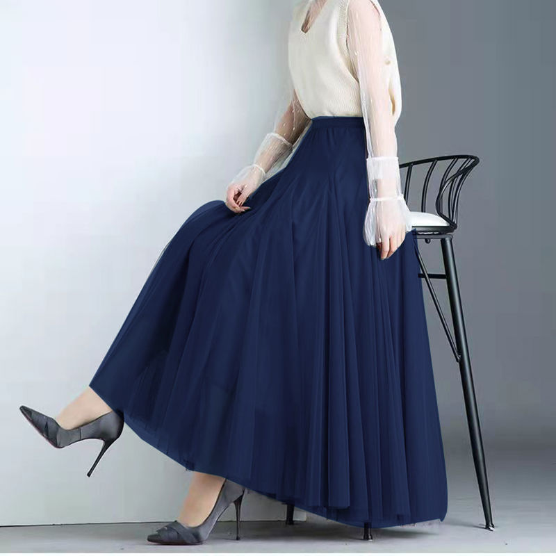 MUU6135 Korean style A-line mesh skirt mid-length skirt high waist slim temperament