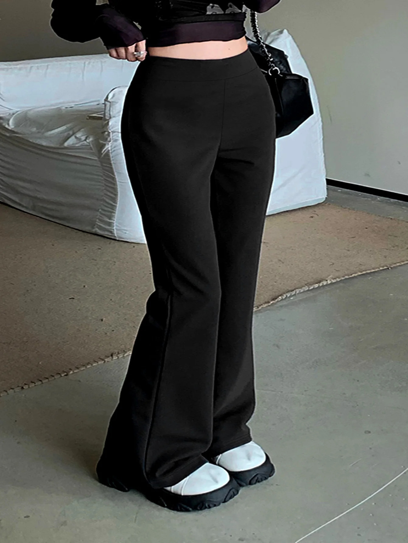 Spring and summer womens plussize British style highwaisted n draped loose flared pants 250604