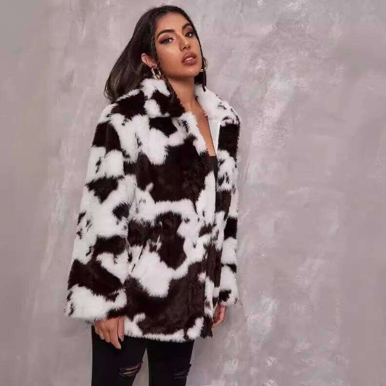 European American Cross-border Imitation Fur Coat Women's Clothing Autumn and Winter Original Style Cow Pattern