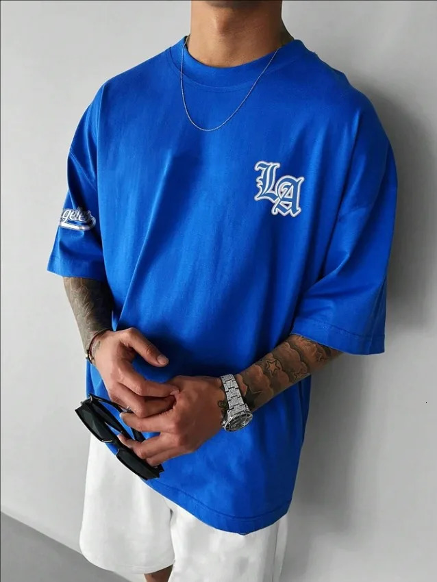 LA Letter Print Casual Graphic TShirt Short Sleeve Sports Tshirt Unisex Daily Wear Summer Mens Racing 250605