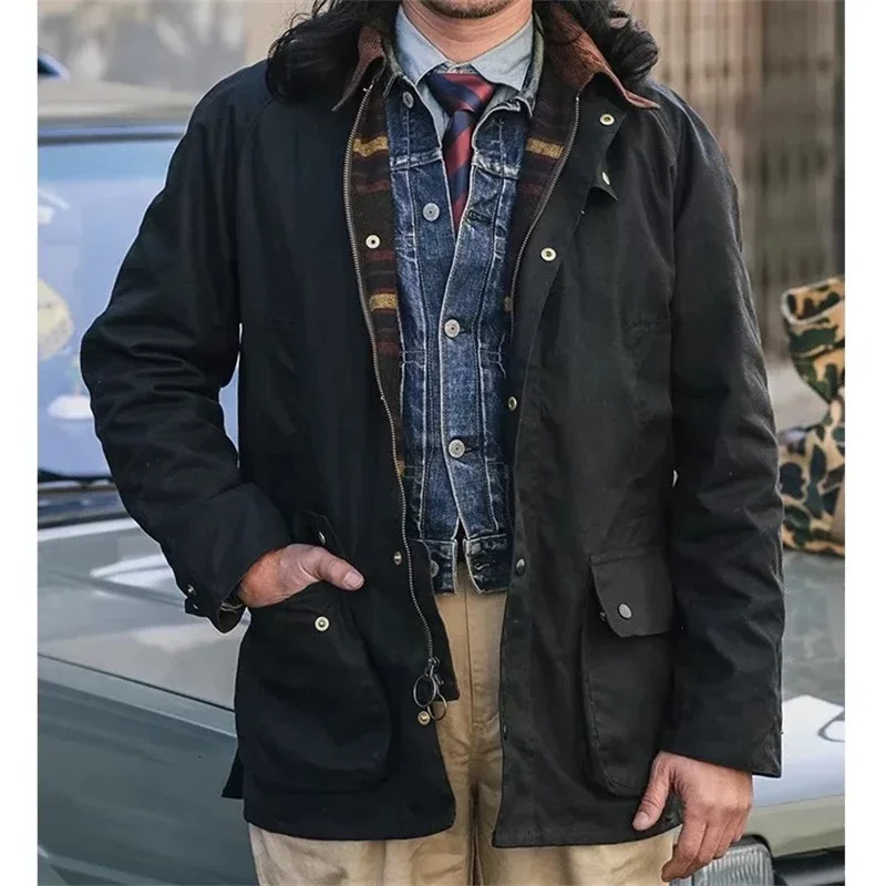 Non Stock Light Waxed Country Jacket Heritage Style Mens 4-Pocket Outerwear Coat 250530