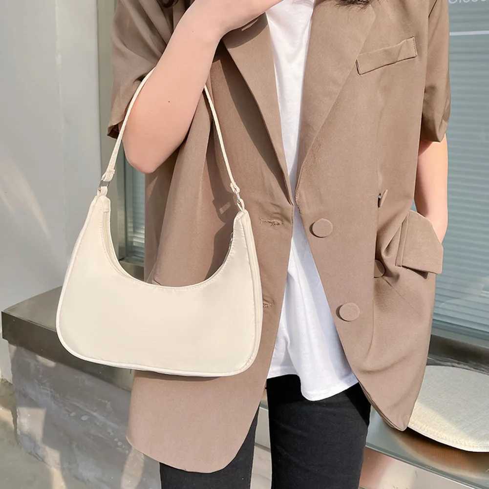 New Vintage PU Leather Casual Nylon Women Small Underarm Shoulder Bags Female Daily Simple Solid Color Pleated Handbags XJ250605