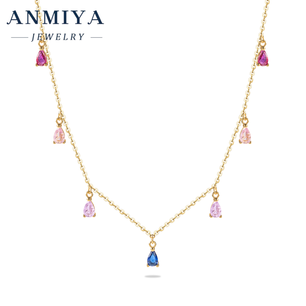 Sparkling Colorful Zircon Accented Silver Jewelry Layered Multi Water Drop Pendant, Tarnish-Resistant 925 Necklace for Daily