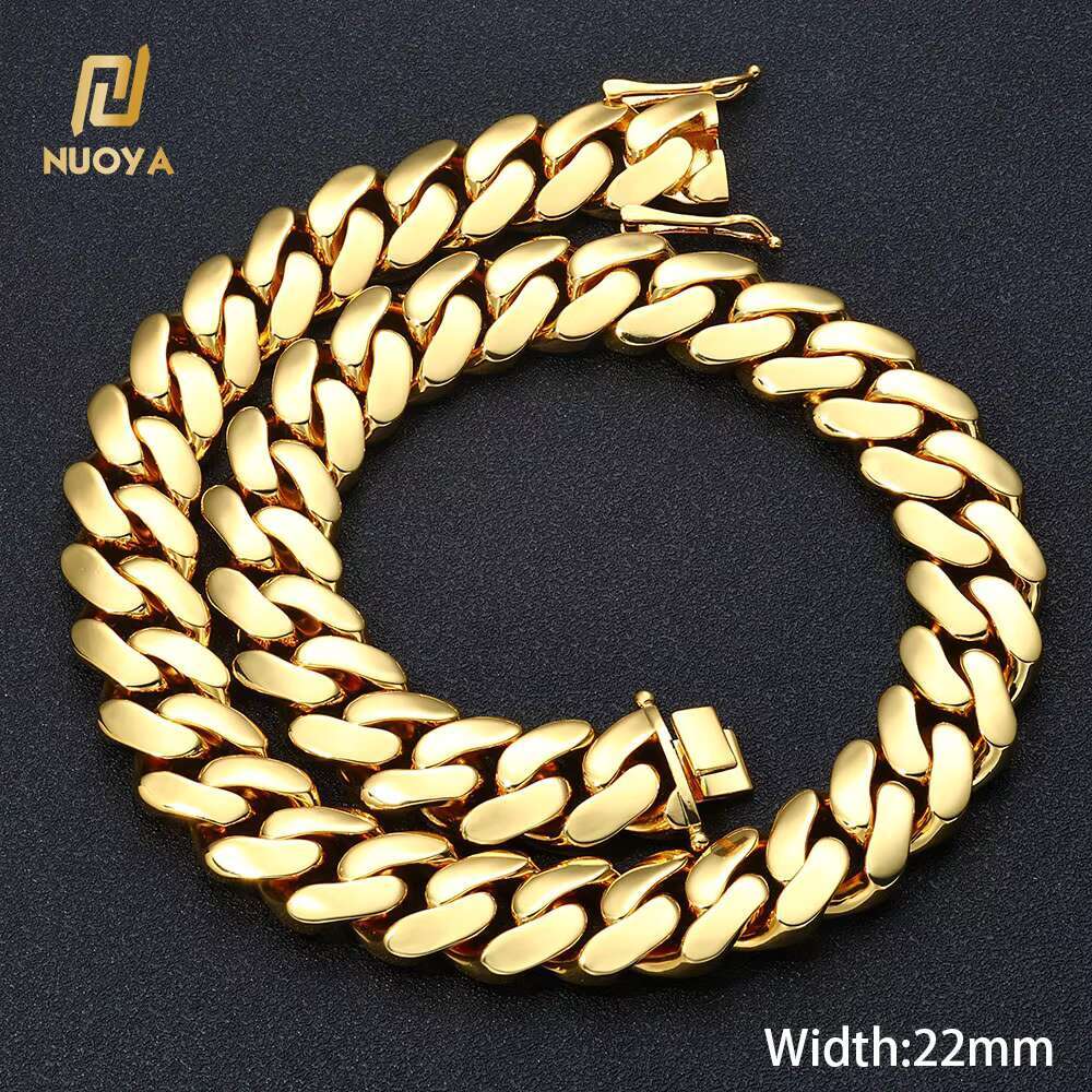 Wholesale 10/12/15/19/22mm 18K Gold Plated Heavy Miami Cuban Link Chain Necklace for Men Hip Hop Jewelry Cuban Chains