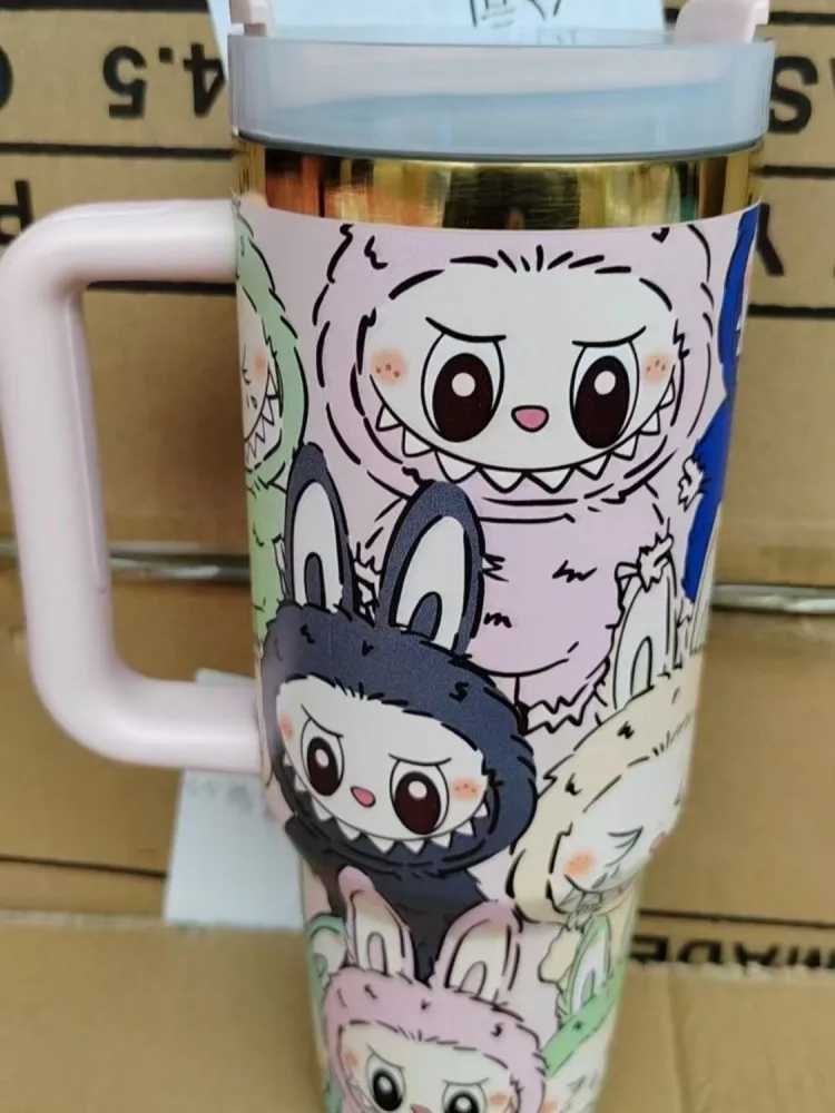 Labubu 40oz Stainless Steel Cup Cartoon Straw Cup Insulated Cup With Straw And Lid Large Capacity Car Cup Girl Gift X2506051