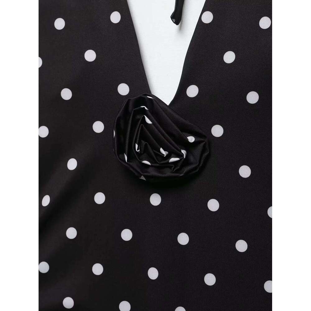 RARA Ladies Sleeveless Halter - Style Polka Dot Swimsuit with 3D Flower Decoration Trendy and Elegant Women's Swimwear