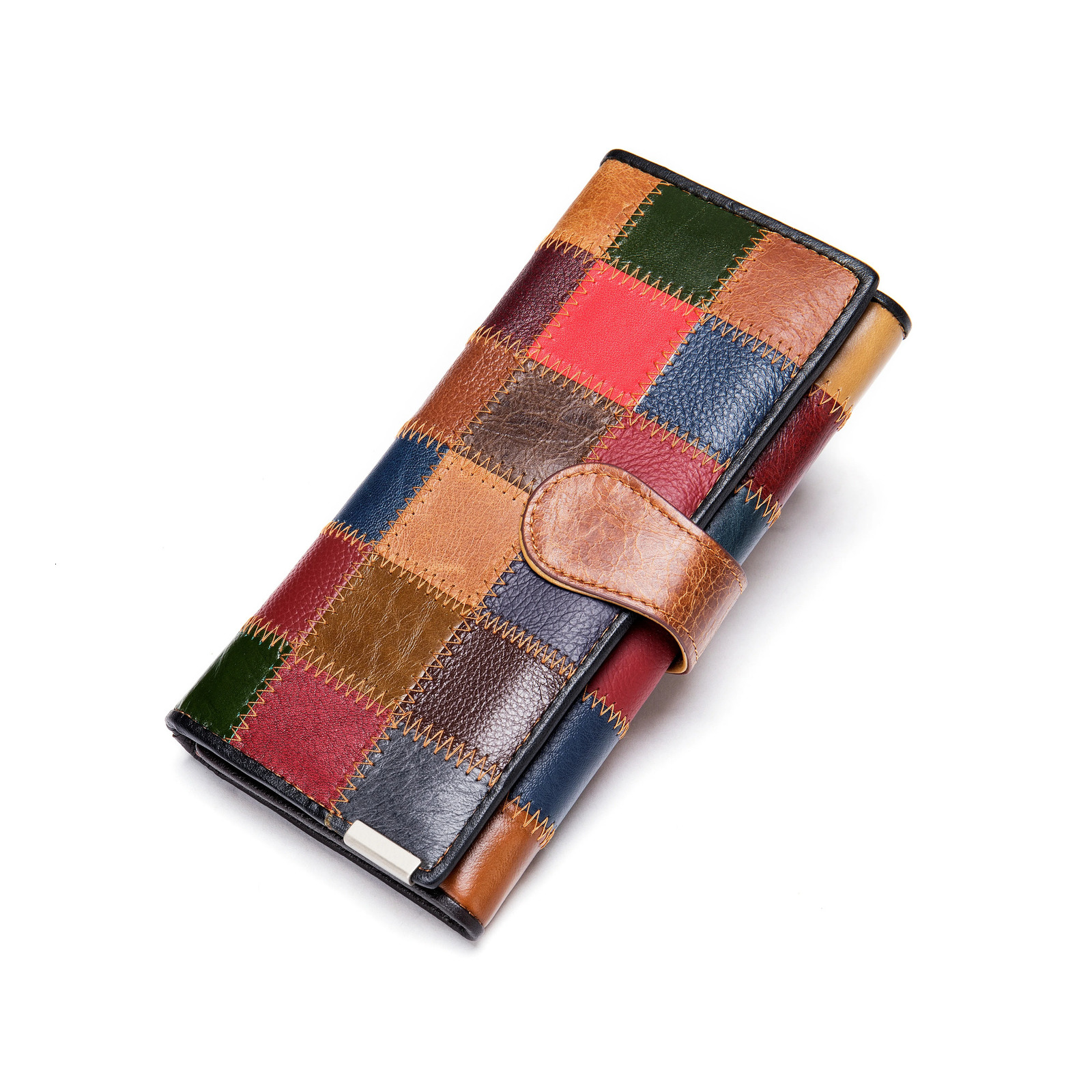 Westal Clutch Bag Women Leather Patchwork Squares Random Color Wallets Vintage Coin Wallet Female Purses Cards For 250605