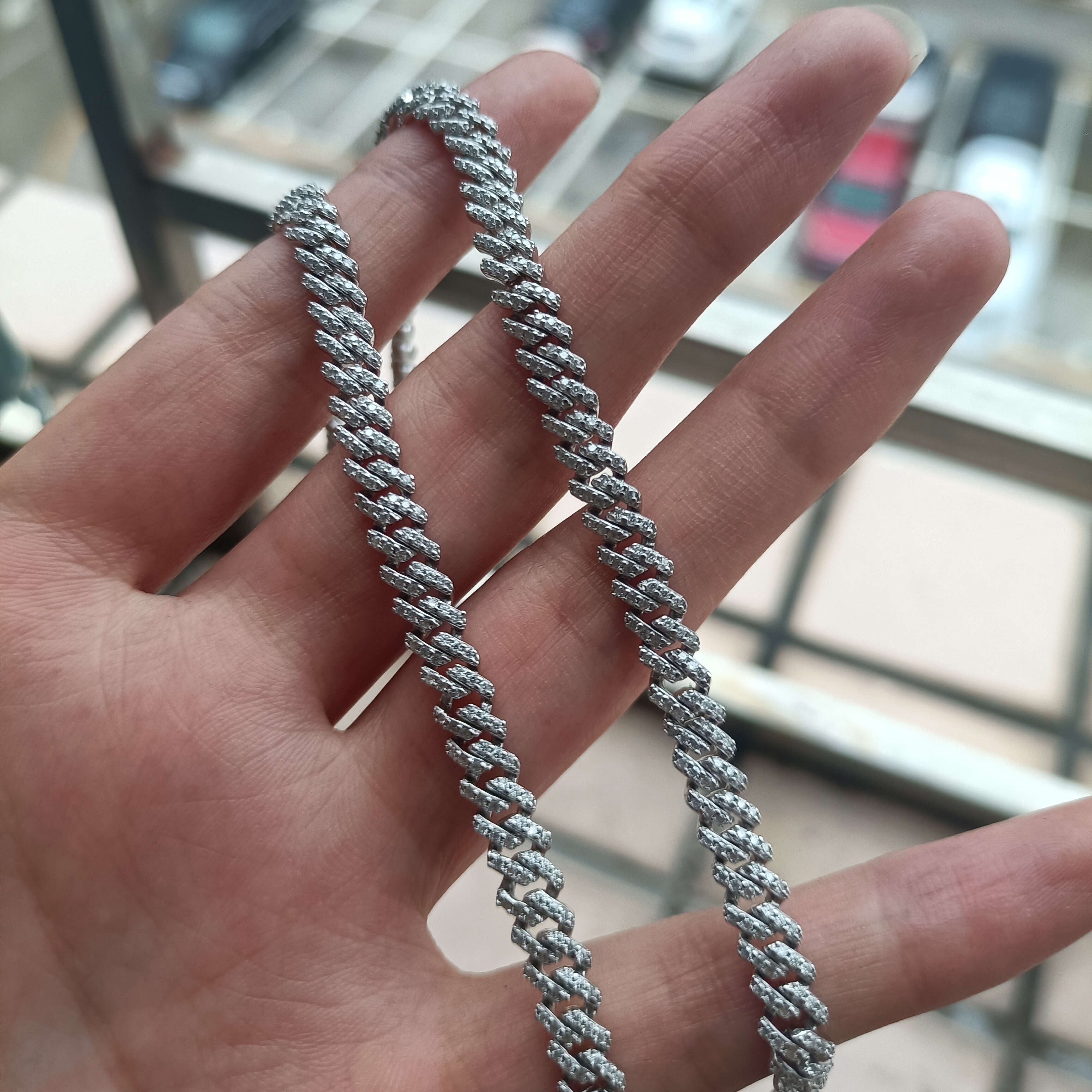 Best Selling S925 Silver D VVS1 Moissanite Diamond 5MM One Row Hip Hop Cuban Link Chain Necklace