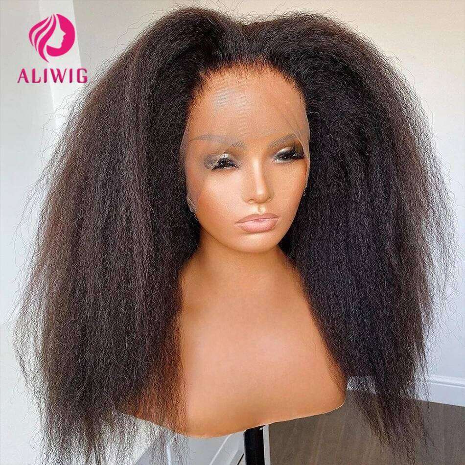 13x4 Front Human Wig With Kinky Edges Baby Hair Glueless Yaki Straight HD Lace Frontal Wigs For Women