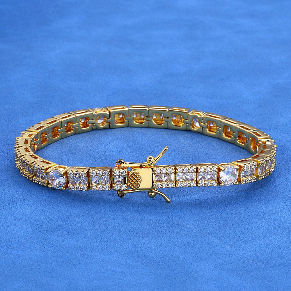 Hip Hop 6mm Square and Round Mixed Moissanite Mens Bracelet Personality Trendy Jewelry Tennis Bracelet