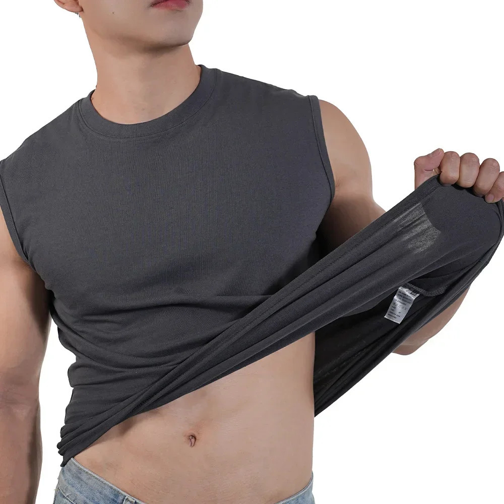 2025 Men Sportwear Muscle Vest Running Sports Cotton Sleeveless T Shirt O-neck Plain Tank Top Bodybuilding Fitness Clothing 250605