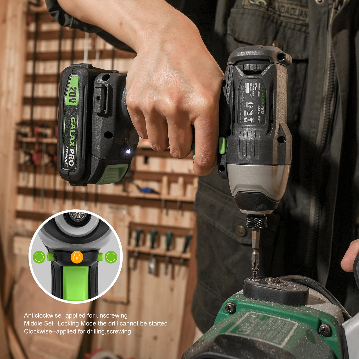GALAX PRO Cordless Impact Driver 20V, Variable Speed (0-2800RPM),with LED Work Light, 6pcs Screwdriver Bits, 1.3Ah Battery and Charger