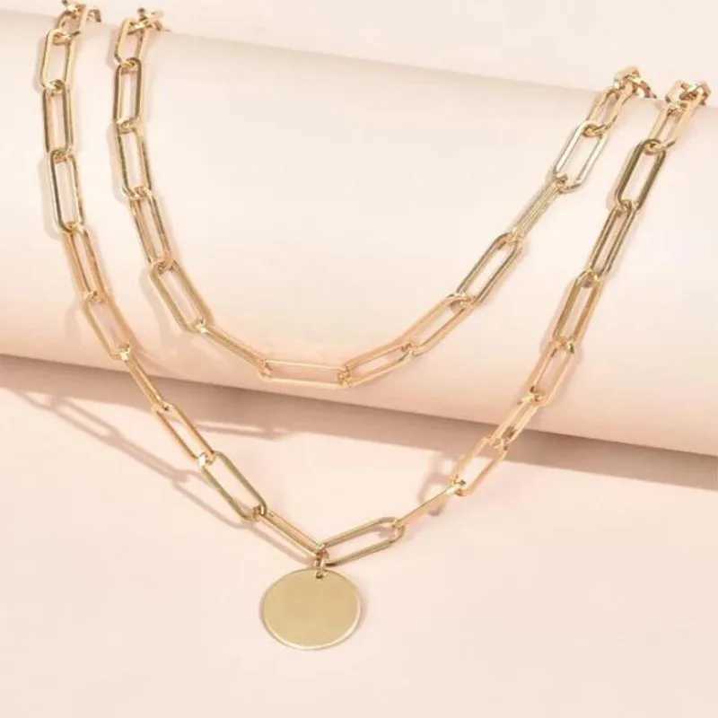 Vintage Round Charm Layered Necklace Womens Jewelry Layered Accessories for Girls Clothing Aesthetic Gifts Fashion Pendant 2024 XJ250604