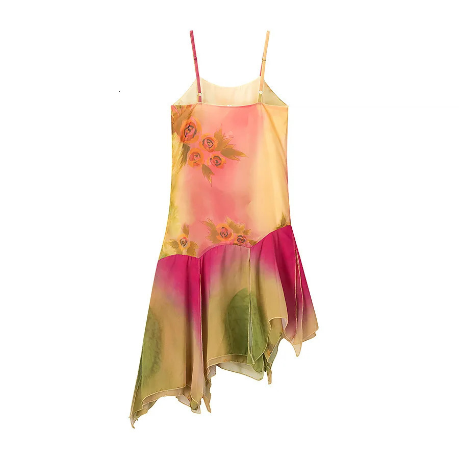 VEITCHE Summer Arrival Women Sexy Printed Ruffled Irregular Long Dress Off Shoulder V Neck Sleeveless Female Dresses 250604