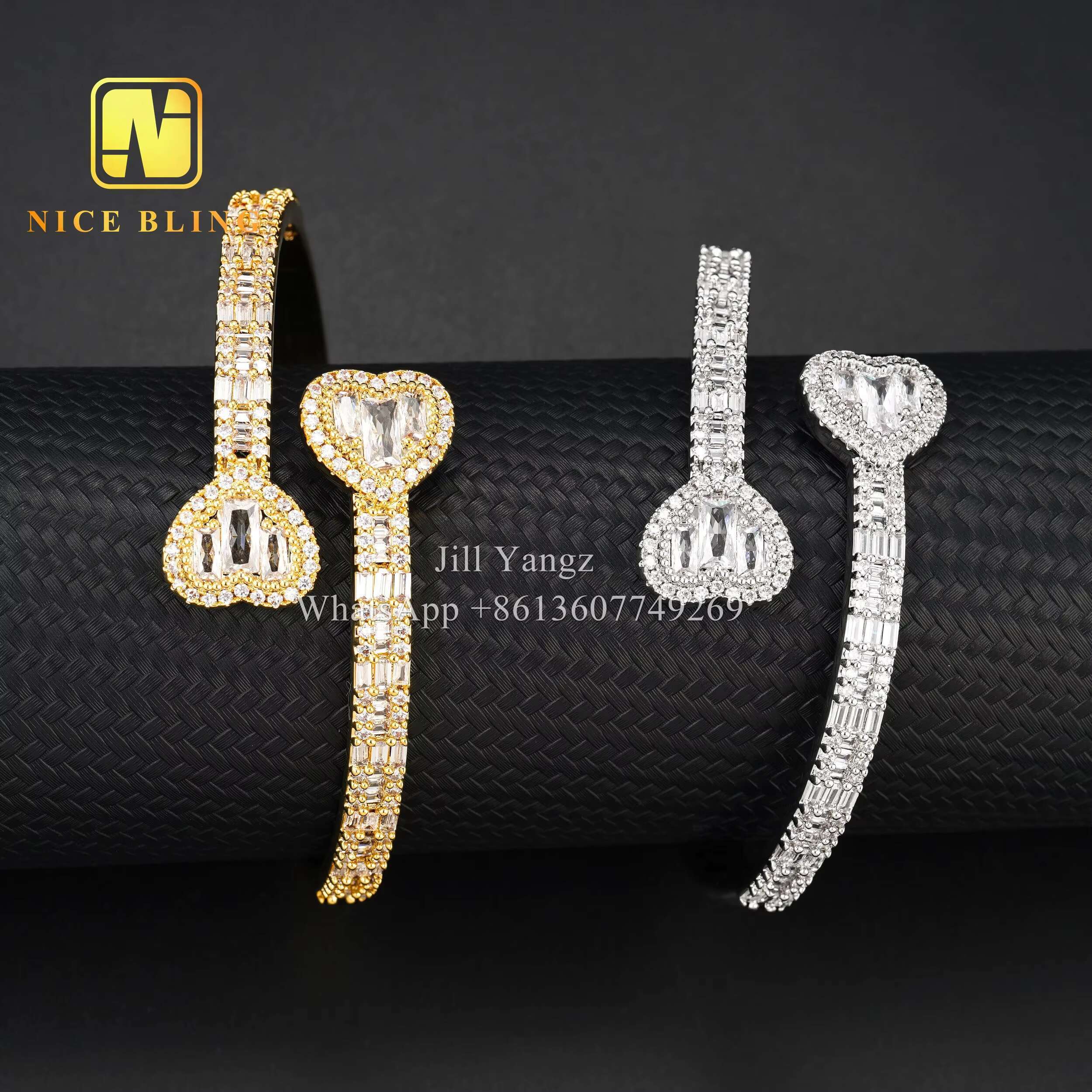 Insta Hitting Affordable Iced Out Bangle Bracelet 18k Gold Plated Necklace Moissanite Jewelry Hip Hop Rock Gifts