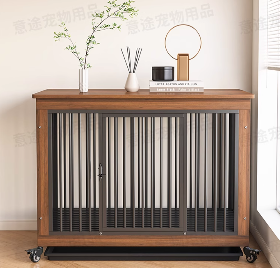 Luxurious Wooden Pet Kennel: Spacious Dog Cage with Built-In Toilet Suitable for Larger Breeds