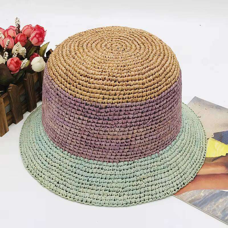 Foldable Wide Brim Colorful Crochet Raffia Outdoor Sun Visor Summer for Women Girls Beach Straw Hat