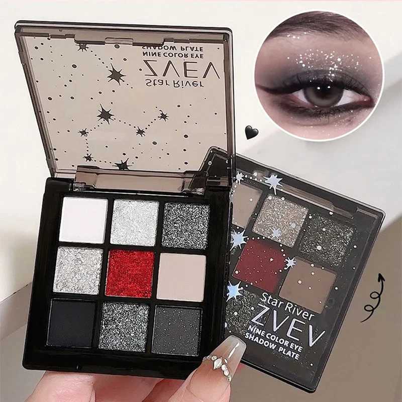 Black Red Punk Smoked 9 Colors Eyeshadow Palette - Waterproof Glitter Pearl Cold Dark Color Makeup Lasting Eyeshadow W250605