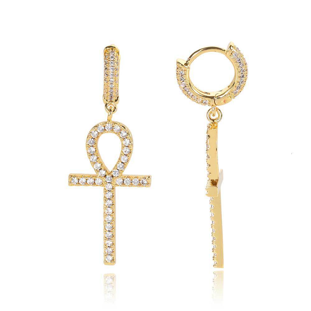 New hip hop Earrings Anhe key Cross Earrings mens and womens Micro set zircon personalized Anka Earrings moissanite