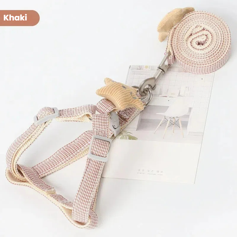 Durable Pet Chest Strap Leash Kit with Houndstooth Pattern & Safety Fasteners