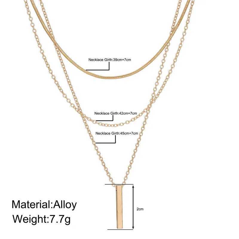 Vintage Layered Metal Bar Pendant Necklace for Women Daily Wear Gold Color Rectangle Clavicle Chain Collarbone Necklace Jewelry XJ250604