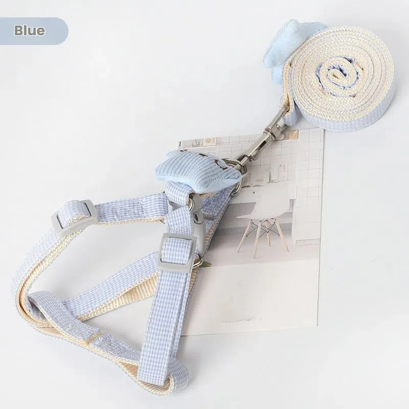 Durable Pet Chest Strap Leash Kit with Houndstooth Pattern & Safety Fasteners