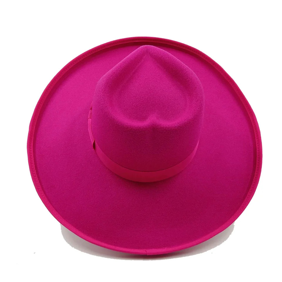 10cm Love Hat Fedora Rose Red Wholesale Fedora Raised brim Monochrome Jazz Hat Winter Wide brim Hat sombrero mujer 250605