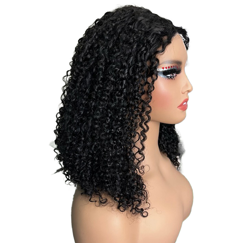 human hair 5x5 pixie cut wavy wig realistic natural black shade with luscious curls