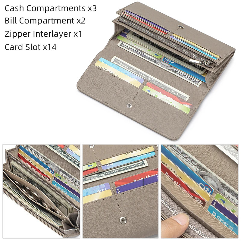 Fashion Large Capacity Womens Credit Card Holder Wallets Genuine Leather Women RFID Blocking Long wallet 250605