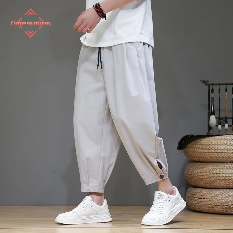 Chinese Style Mens Summer Pants Comfortable and Breathable Cotton Linen Man Trend AnkleLength Casual Harem 250605Z