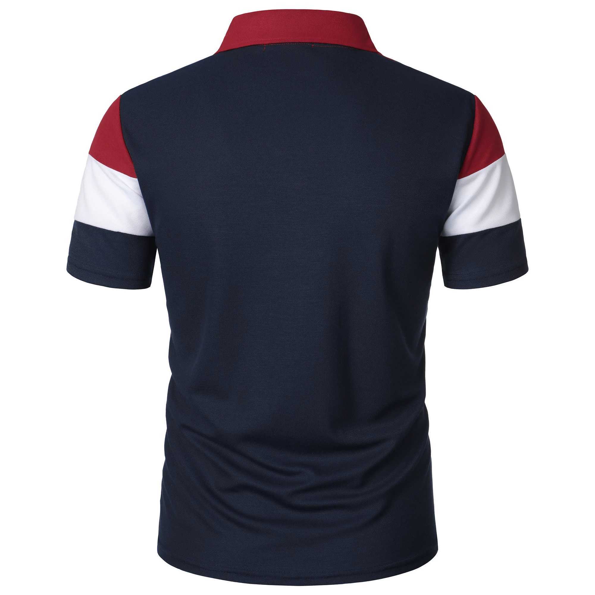 Mens Short Sleeve Shirt with Chest Three Stripes Color Matching Fashion with Mens Lapel Short Sleeve XJ250605