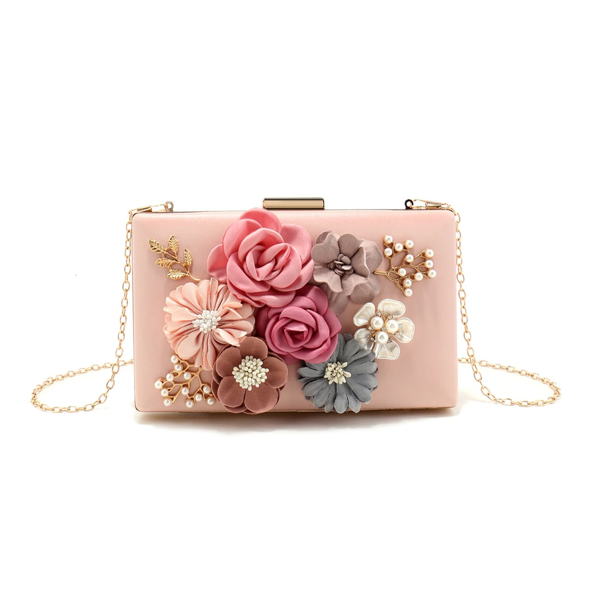 Flower Women Evening Bags Fashion Cute Girl Lady Clutch With Pearl Diamonds Handbags Glitter Spring Season Pink Color Shoulder C 250528