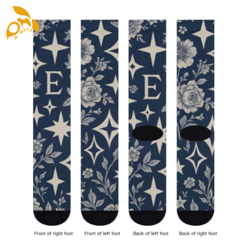 Free delivery Fashion designer customizes lightweight and high-quality full-width printed white and black socks of 44 centimeters Custom-made stocking