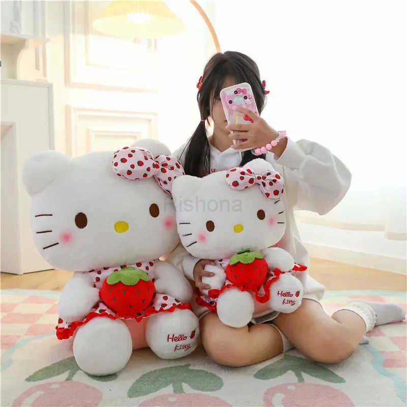 Sanrio 23cm Hello Kitty Doll Fruit Strawberry Cat Doll Girls Plush Toy Home Decor Pillow Cute Cartoon Girls Birthday Gifts X2506051