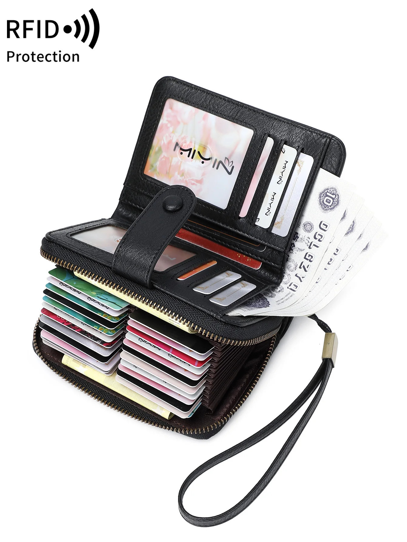 MIYIN Retro Large Capacity RFID Shielded Womens Short Wallet Multi Card Slot Organ Credit Bag Functional Zero 250605
