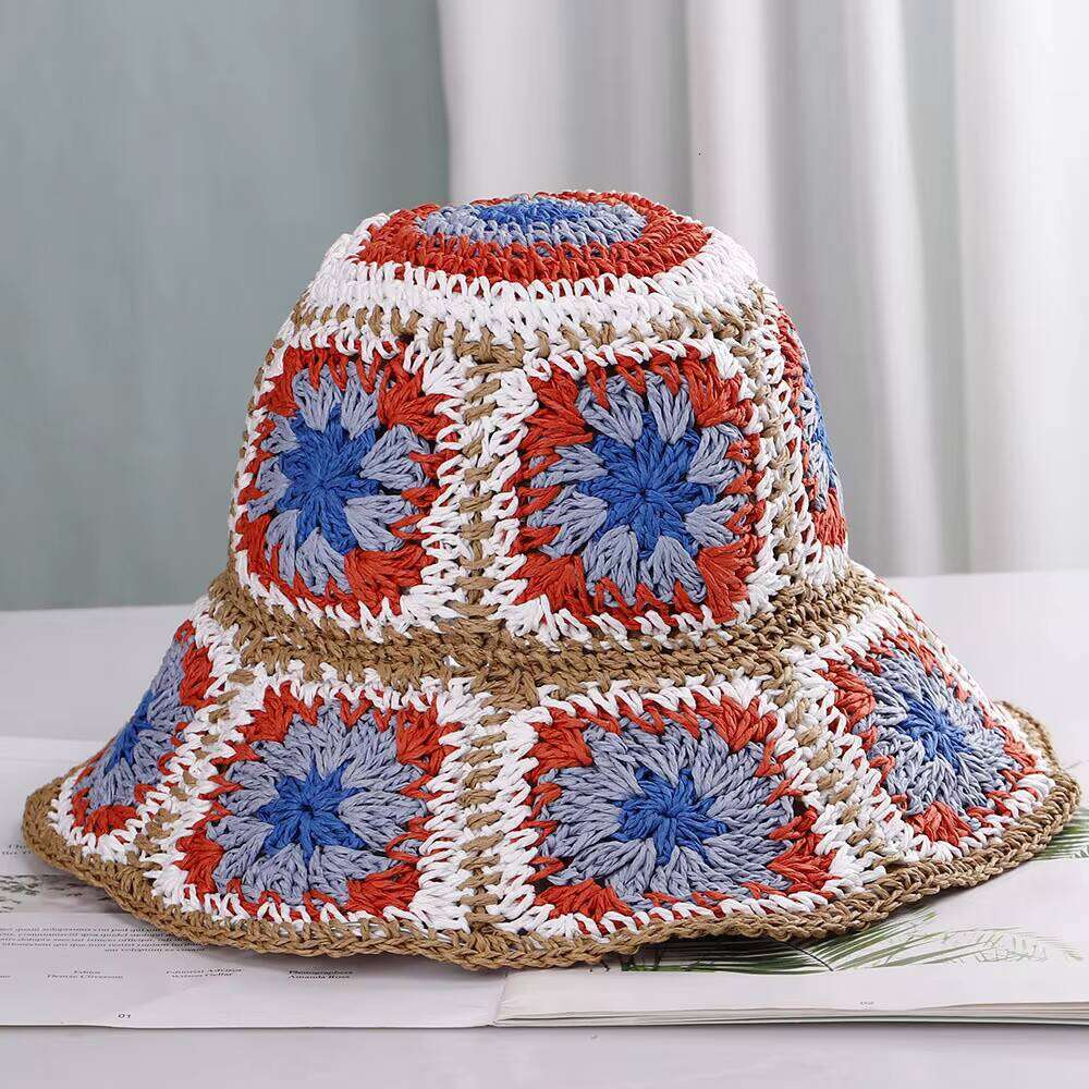 Spring and Autumn Straw Crochet Bucket Protection Beach Sun Women's Hat