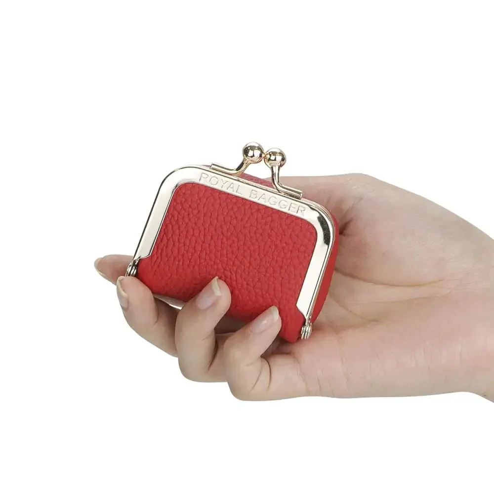 Royal Bagger Genuine Leather Mini Jewelry Coin Purse Solid Color Kiss Lock Change Pouch Casual Small Storage Bag for Women 1894 250605