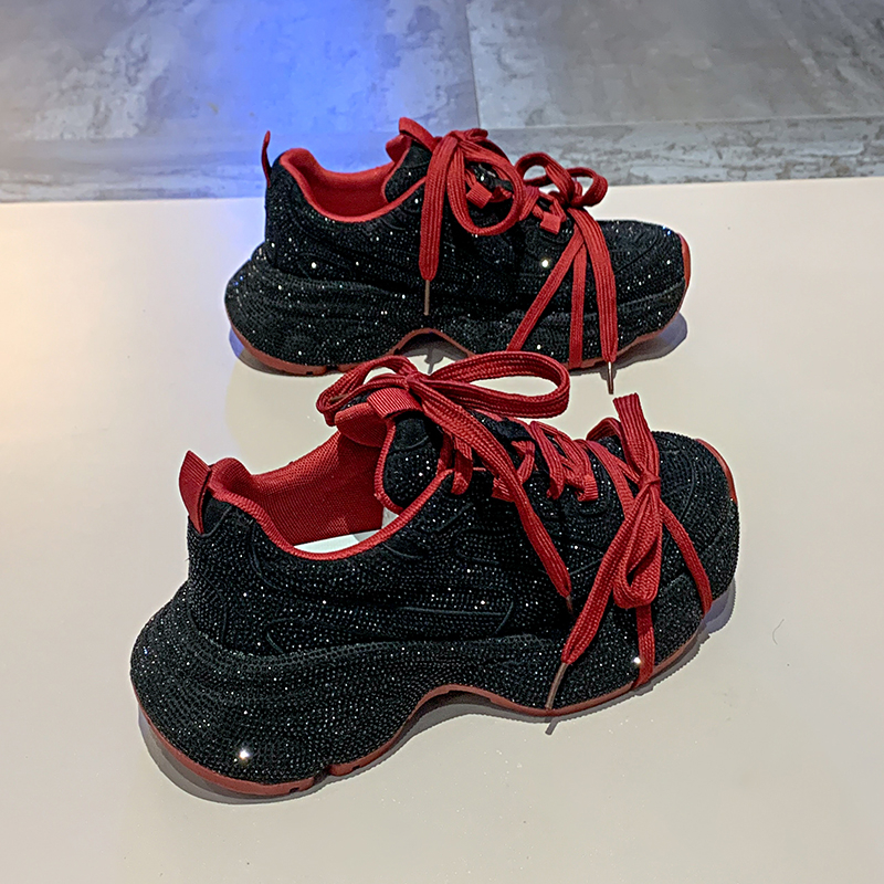 Women Fashion Skate Sneakers Women Thick Soled Shiny Shoes Sequin Increase Height Casual Shoes Designer Non-slip Sneaker Outdoor Luxury Diamond Runnin