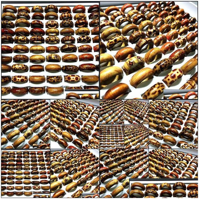 Band Rings 100Pcs Mix Styles Handmade Craft Mens Womens Fashion Natural Wood Party Jewelry Gifts Brand Drop Wholesale Delivery Ring Ot345